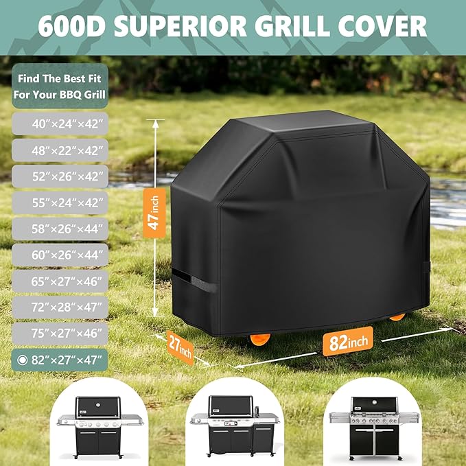 HomWanna Grill Cover 82 Inch - Extra Large Gas BBQ Cover for Outdoor Grill - 600D Outside Barbecue Covers Waterproof Heavy Duty for Weber, Dyna-glo, Char-Broil, Nexgrill, Brinkmann, Monument and More