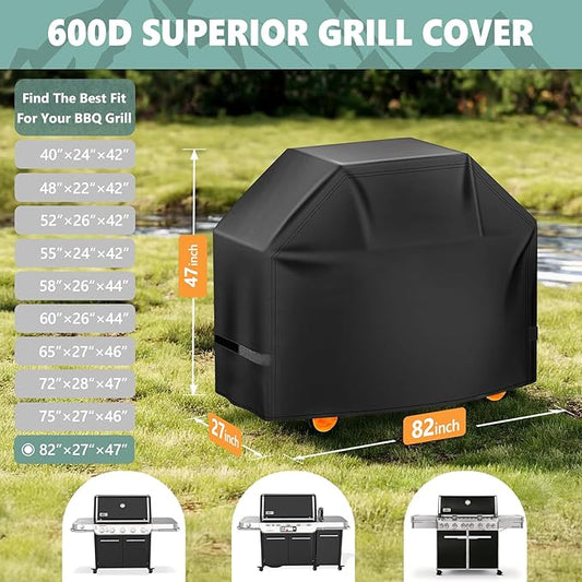 HomWanna Grill Cover 82 Inch - Extra Large Gas BBQ Cover for Outdoor Grill - 600D Outside Barbecue Covers Waterproof Heavy Duty for Weber, Dyna-glo, Char-Broil, Nexgrill, Brinkmann, Monument and More
