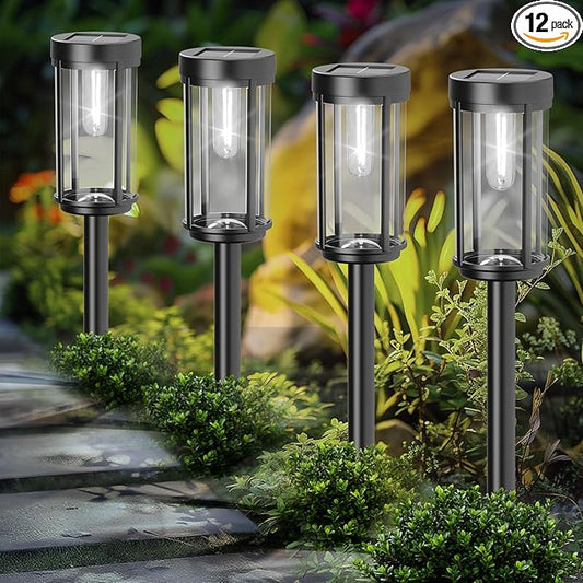 12 Pack Solar Lights Outdoor Waterproof for Garden Walkway Pathway Lawn Yard Decorative Modern Landscape Lighting. (Cool White Light, 12)