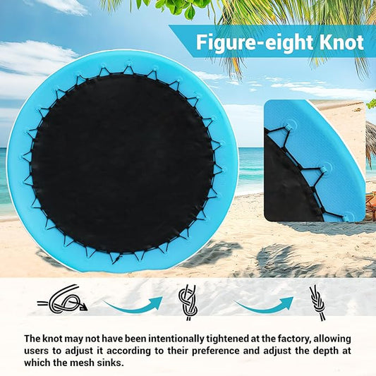 UPWELL Round Inflatable Pool Float Hammock with Backrest - Heavy Duty Mesh Mat for Adults, Tanning, Lakes and Rivers