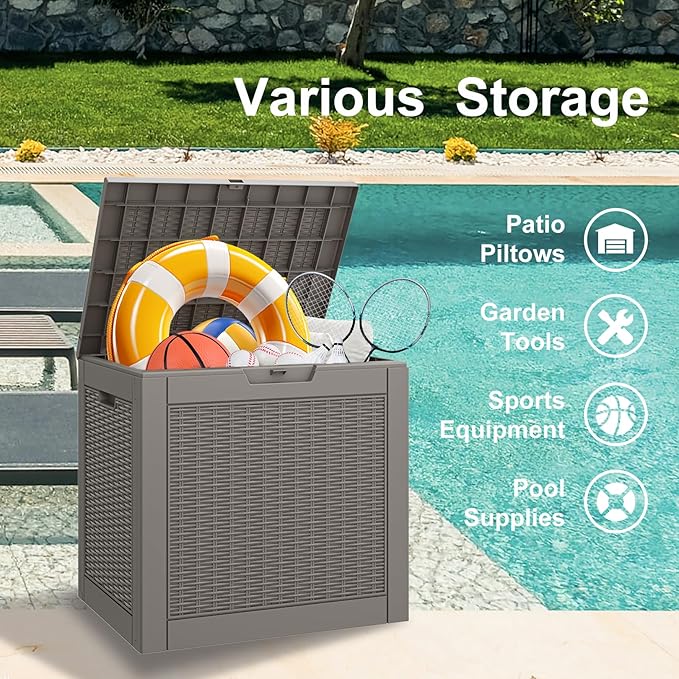 NUNU LAB 31 Gallon Outdoor Storage Box Waterproof, Outside Package Delivery Deck Boxes with Lockable Lid, Backyard Storage Bin For Garden Tools, Patio Cushions, Gray