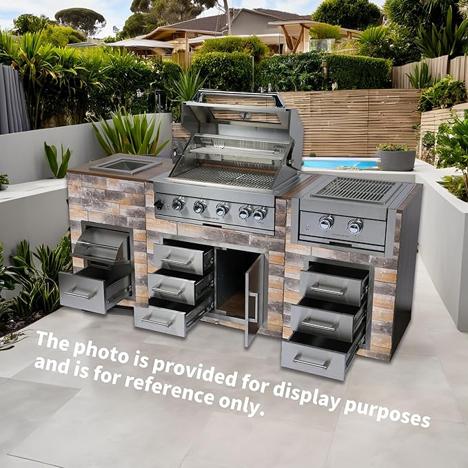 Built in Gas Grill Package: 32" 4-Burner Propane Gas Grill (60,000 BTU) + 26" Powerful Dual Rear Infrared Side Burner + Drop In Storage Drawers + insert Ice Bin + 6 Cooking Conversions