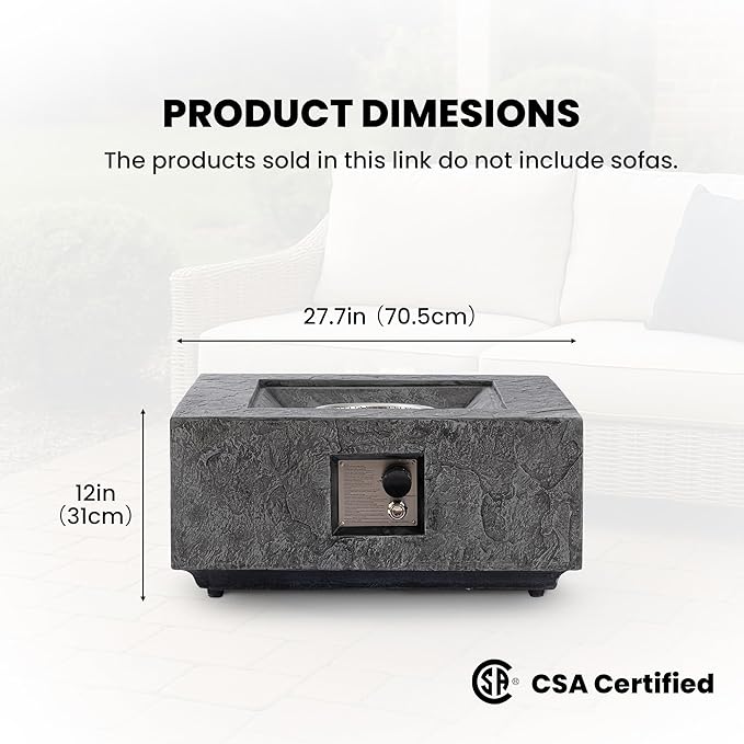 SUNBURY Outdoor Propane Fire Pit Table, 28 in Square 40000 BTU Firepit for Patio with Rain Cover, Lava Rocks, Wind Guard & Propane Tank Cover for Backyard & Deck, Dark Grey