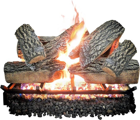 30" Premium Gas Logs - for Vented Fireplaces, Natural Gas or Liquid Propane - Blazing Oak Design (Logs Only)