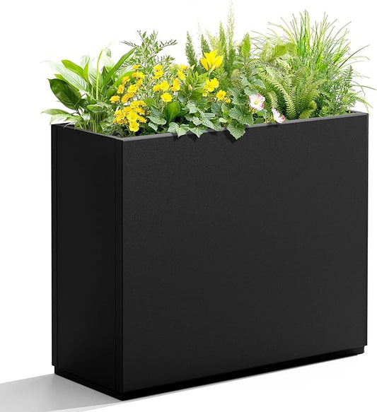 Metal Planter Box Rectangular Planter Box with Drainage Hole, Outdoor Large Planters, All-Weather Use, Rust-Resistance, for Flowers Plants, 29.9" L × 12" W × 24" H, Black