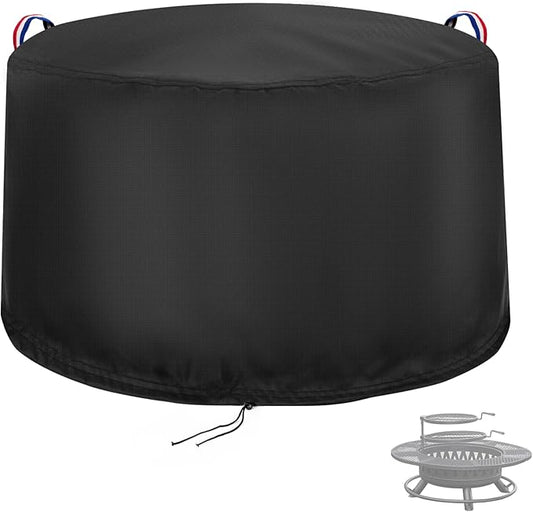 Fire Pit Cover Round,600D Waterproof Outdoor Extra Large Firepits Cover For 47 Inch Fire Pit with 2 Grills,Wood Burning Round Fireplace Cover - 47"D x 16"H