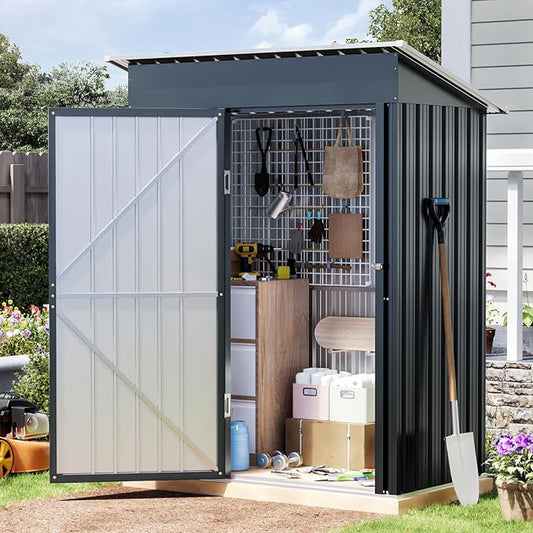 3x5 FT Outdoor Metal Storage Shed with Floor Frame, Single Door, 1 Clear Window, Tool Shed for Garden, Patio, Backyard