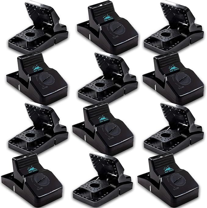 Kat Sense Rat Traps for House (12 Pack) Humane Rodent Trap for Instant Kill Results, Easy to Use Mouse Traps, Effective Anti-Rodent Solution, Reusable, Indoor ‘N Outdoor