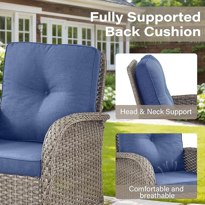 Belord 5 Pieces Wicker Patio Furniture Set - Swivel Rocker Outdoor Chairs with Ottomans and Side Table, Small Patio Conversation Set for Porch Deck Backyard