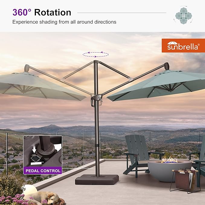 PURPLE LEAF 10FT Cantilever Patio Umbrella with Base Included Round Umbrella with 360° Rotation Aluminum Outdoor Offset Hanging Umbrella for Patio Pool, Sprout Green