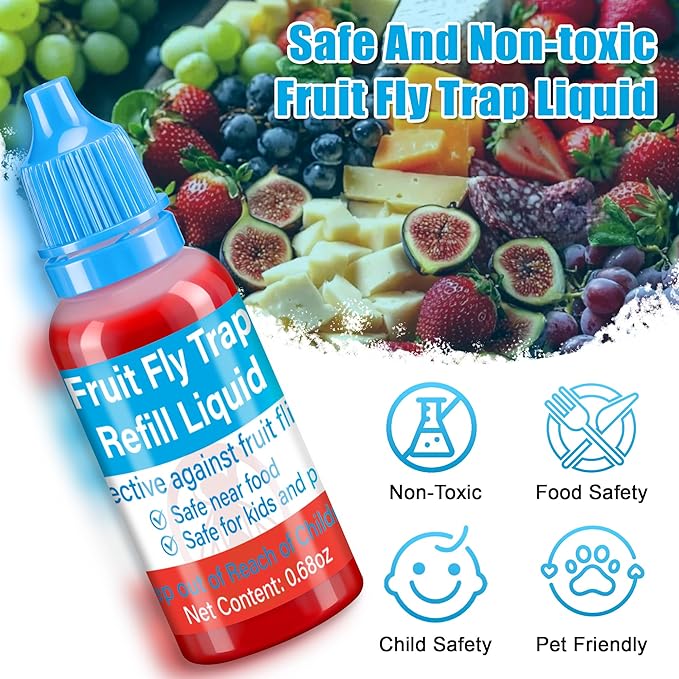 Fruit Fly Trap Refills Liquid Only, 8 Pack for Indoors, Refill Liquid for Gnats Fruit Fly and Mosquito Traps, Fruit Bait Home, Kitchen, Safe Near Pets and Food