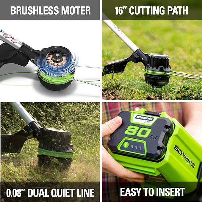 Greenworks 80V Brushless Cordless Yard Tool Combo Kit with 2.0Ah Battery & Rapid Charger – 16" Dual-Line String Trimmer and 500 CFM / 125 MPH Leaf Blower, Variable Speed, 4-Year Warranty