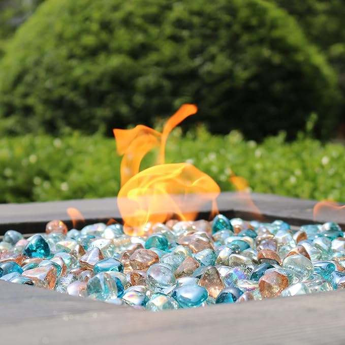 Fire Glass Diamond 1 Inch Fire Pit Glass Rocks for Propane or Gas Fire Pit (Gift Package) (20 Pounds, White/Pink Champagne/Margarita Azura Blue Blend)