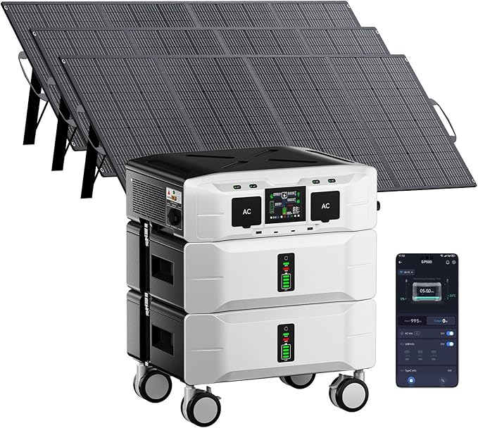 IEE SP5000 Portable Power Station with 3 * 200W Solar Panel, 5000W/5120KWh, 1.6H Fast Charge, Solar Generator for Home Use, Power Outage, Camping, RV, Emergencies