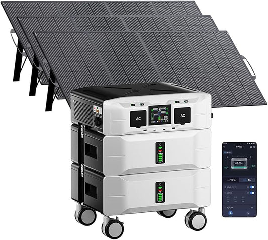 IEE SP5000 Portable Power Station with 3 * 200W Solar Panel, 5000W/5120KWh, 1.6H Fast Charge, Solar Generator for Home Use, Power Outage, Camping, RV, Emergencies