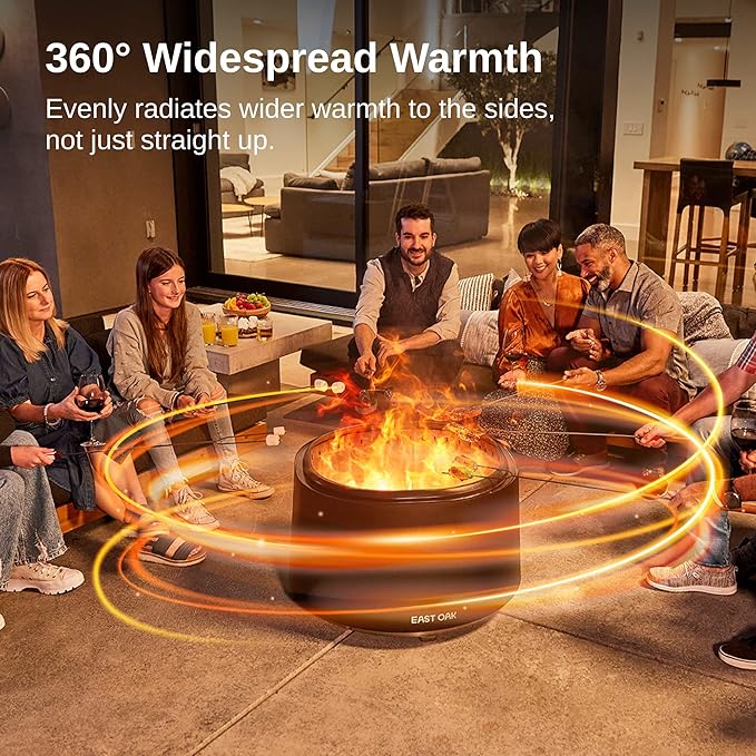 EAST OAK Fire Pit 29", Stainless Steel Smokeless Fire Pits for Outside Large Wood Burning Firepit with Poker & Removable Ash Pan, Portable Bonfire Pit for Patio, Backyard,Pitch Charcoal