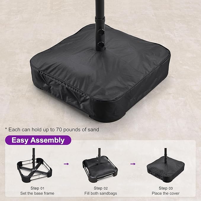PURPLE LEAF 15ft Patio Market Umbrella with Solar LED and Base Double-Sided Rectangle Outdoor Table Sun Umbrellas with Crank for Pool Beach Deck Backyard Cream