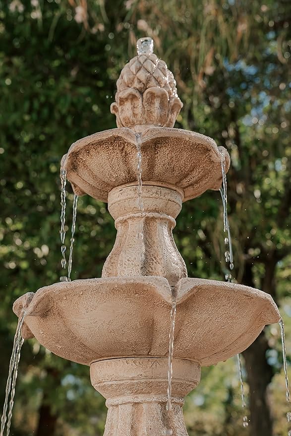 XBrand Outdoor Water Fountain 51 inch 3-Tier Garden Fountain with Pump, Weather Resistant Resin Patio & Yard Waterfall Feature - Beige