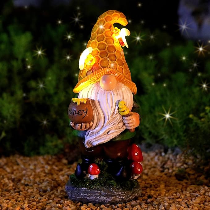 VChymm Solar Garden Gnomes Outdoor Statues-11.8‘’Outdoor Garden Decor-LED Outdoor Decor Light-Unique Housewarming Gifts Yard Art Sculptures for Patio Lawn Ornaments