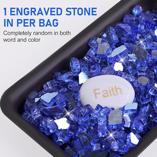 20Ib Fire Glass for Fire Pit - 1/2 inch Reflective Fire Glass Rocks for Propane and Gas Fireplace, Blue Firepit Glass with Inspiration Stone - Cobalt
