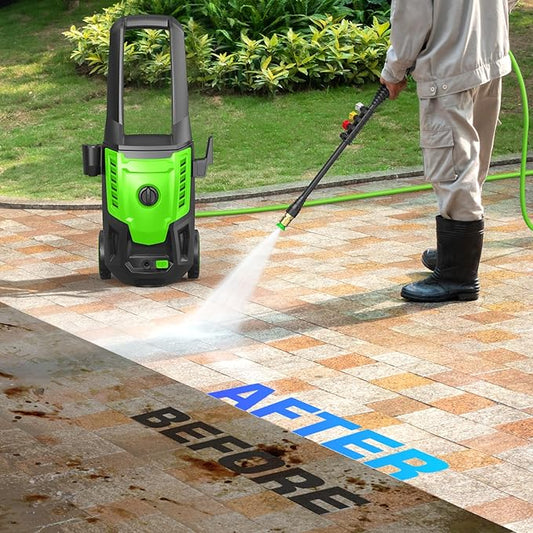 Professional Pressure Cleaner, Portable Power Washer with 4 QC Nozzles and Soap Bottle, Cleaner Machine for Cars/Home/Driveways/Patios/Decks/Fences, Green