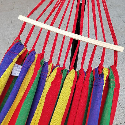 GOCAN Double Hammock 2 Person Extra Large 220x160cm Total Length 330cm Load 500lb Canvas Cotton Hammock for Patio Porch Garden Backyard Lounging Outdoor and Indoor with Removable Spreader bar