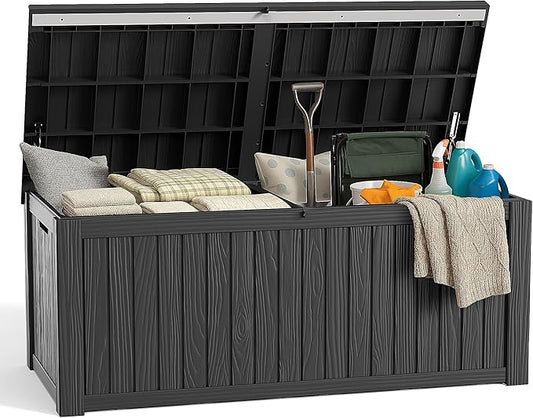 180 Gallon Deck Box Large Outdoor Storage for Patio Furniture,Outdoor Cushions,Garden Tools and Pool Supplies,Waterproof,Resin,Lockable(Black)