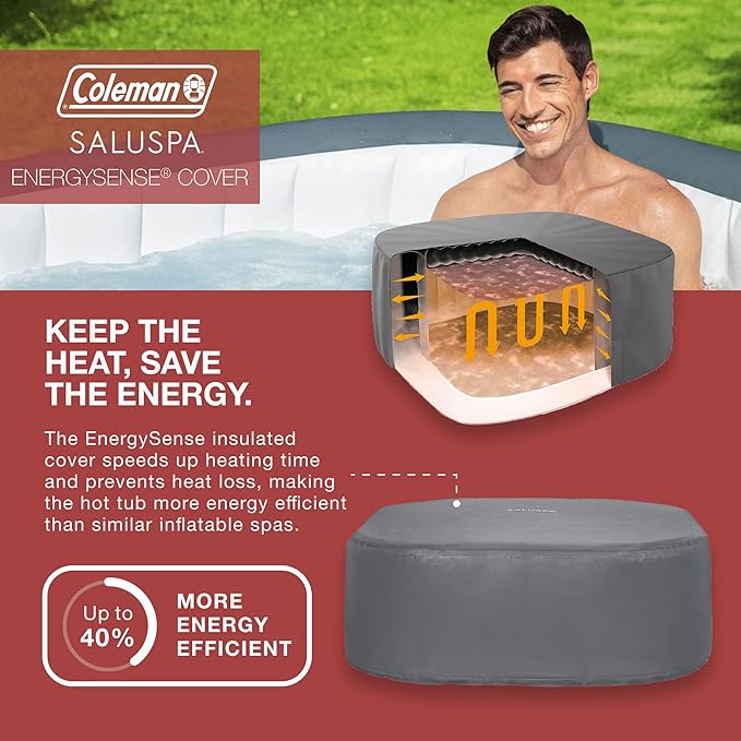 Coleman Hawaii AirJet Large Square 4 to 6 Person Inflatable Hot Tub Portable Outdoor Spa with 140 AirJets and EnergySense Cover, Grey