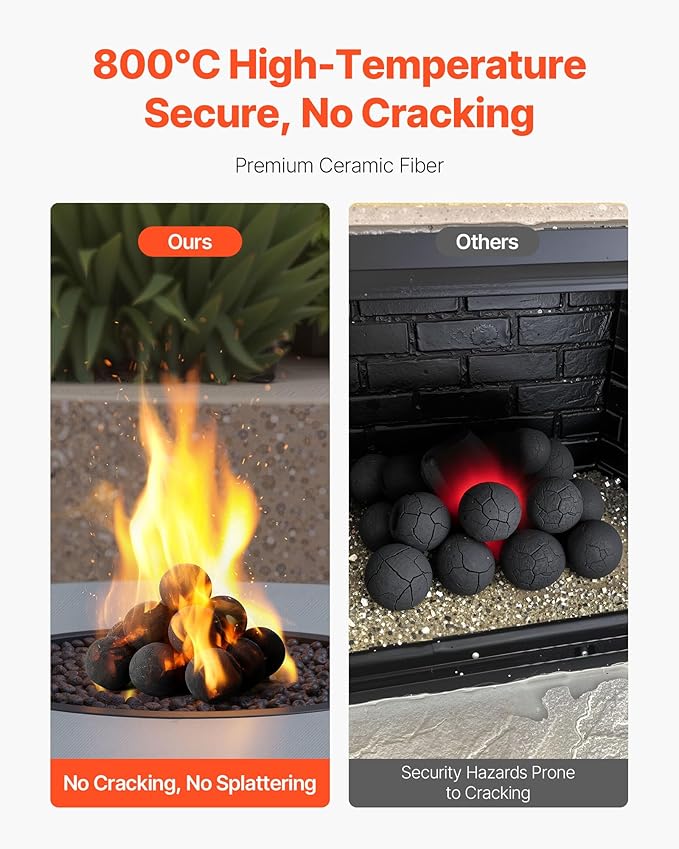 VEVOR Ceramic Fire Balls, 3 Inch 15 Pcs Round Fire Stones, Reusable Lava Rocks Indoor and Outdoor Use, Decorative Fire Pit Rocks for Propane/Gas Fireplace, Stove, Courtyard, Camping, Black