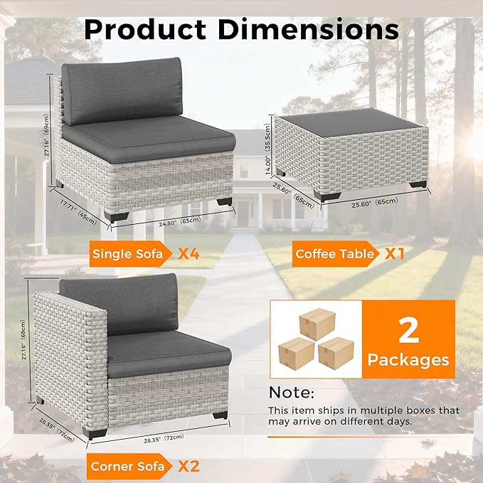 6-Seat Modular Patio Furniture Set – Outdoor Wicker Sectional Sofa with Thick 4″ Cushions, Dual-Strand PE Rattan, Rust-Resistant 18 mm Steel Frame, Backyard Garden Deck Lounge,Black