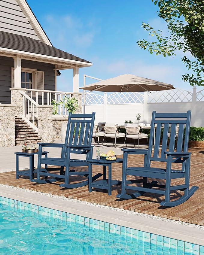 GarveeLife Adirondack Outdoor Side Table 18 x 15 in, HDPE 2-Tier Patio Side Tables for Outside, All-Weather End Table for Patio Pool Deck Indoor Backyard, Navy Blue