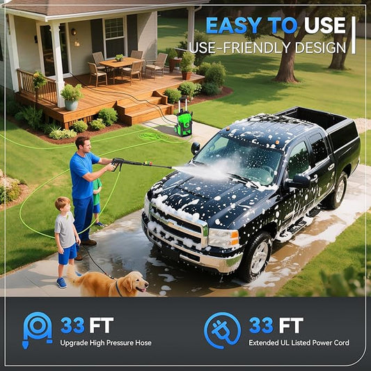 Professional Pressure Cleaner 5000 PSI,Heavy Duty Power Cleaner with 4 Nozzles,Foam Cannon,33FT Hose and 500ml Soap Bottle for Home/Cars (Green)