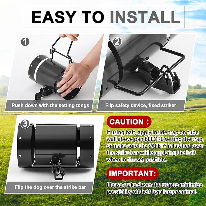 Qualirey Tube Squirrel Trap Rust Resistant Trap 4.5'' in Diameter with a Setting Tongs for Backyards Patios Gardens, Safe and Effective Pest Control Commercial and Residential Use(1 Pcs,7.5 Inch)