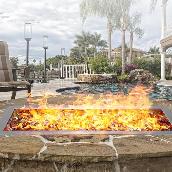 VEVOR 36 x 12 inch Drop-in Fire Pit Pan, Rectangular Stainless Steel Fire Pit Burner Kit, Propane Fire Pan 150,000 BTU with H-Burner for Indoor or Outdoor Use