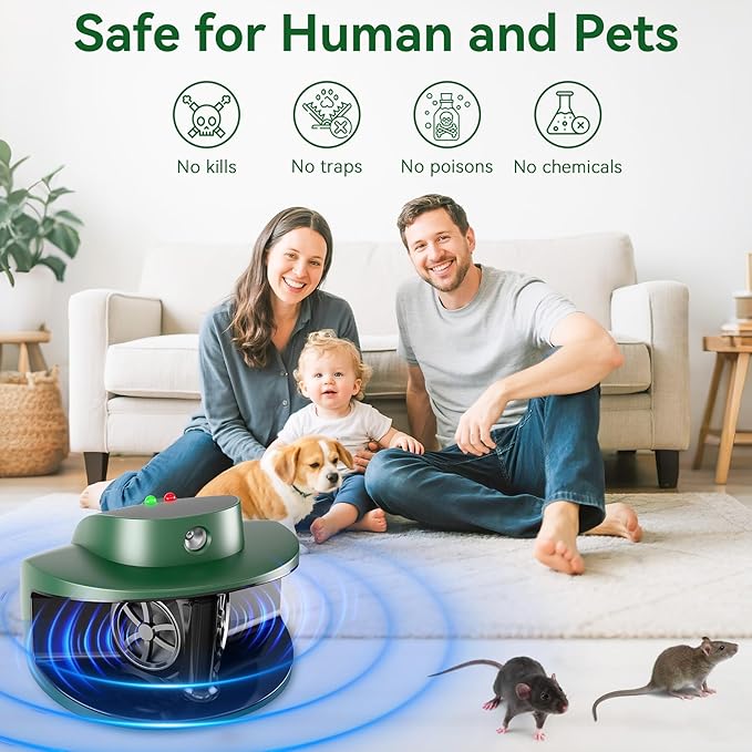 Mouse Repellent Plug in - Ultrasonic Pest Repeller for Rodents, Mice, Rats, Squirrels - Indoor Pest Control Solution Device for Home Use - Safe & Effective