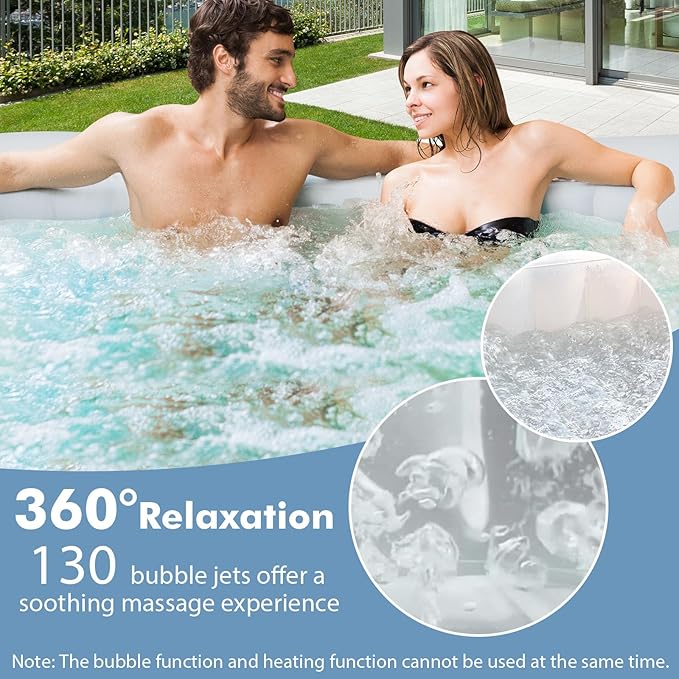 GYMAX Hot Tub, Inflatable Hot Tub with 130 Soothing Bubble Air Jets, Insulated Lockable Cover, Ground Mat & Filter Cartridges, Outdoor Blow Up Spa Tub for Backyard, Patio (Round, 4-6 Person)