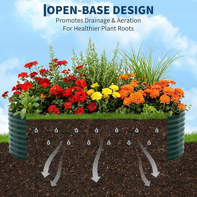 Oval Galvanized Raised Garden Bed Kit with Zippered PVC Cover, Easy Assembly, Thick Metal Outdoor Planter Box for Vegetables, Flowers, Patio Gardening, Dark Green