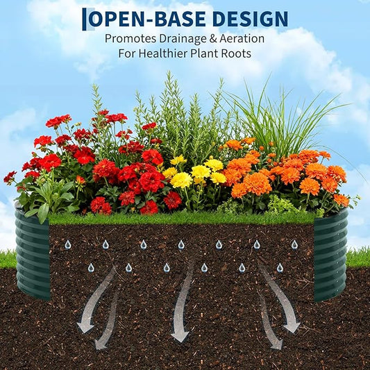 Oval Galvanized Raised Garden Bed Kit with Zippered PVC Cover, Easy Assembly, Thick Metal Outdoor Planter Box for Vegetables, Flowers, Patio Gardening, Dark Green