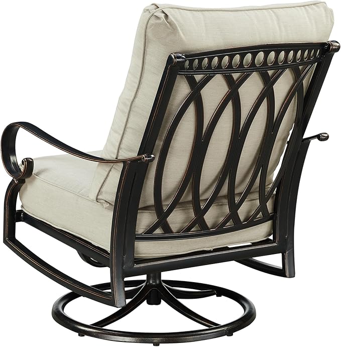 Pair of Black Aluminum Patio Deep Seating Swivel Rocker Club Chairs with Light Grey Cushions