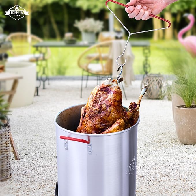 Hike Crew Outdoor Turkey Fryer Kit - Complete Kit for Steaming, Boiling & Frying with 30Qt Boiler Pot, Fry Basket, 12” Thermometer, Injector, Lifter, Turkey Stand, Gloves, Storage Cover & More