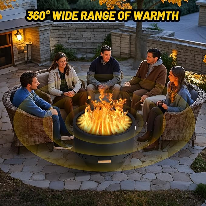 Garvee 26 in Smokeless Fire Pits, Wood Burning Firepits with Fire Poker, Outdoor Portable Fire Pits with Removable Ash Pan and Hardwood Top, Backyard Fireplace for Camping, Picnic and
