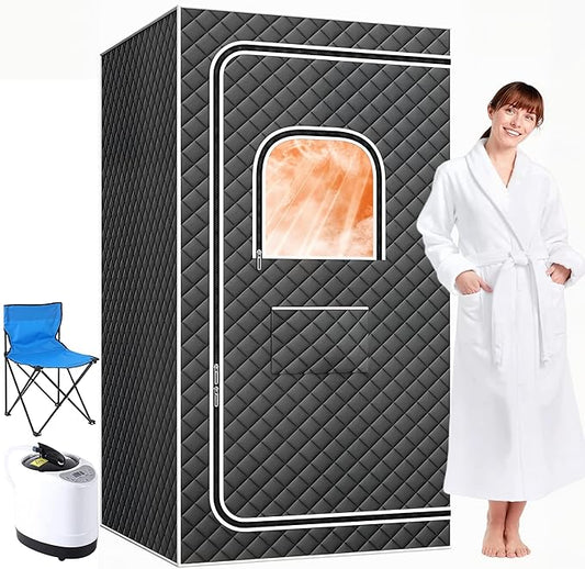 Portable Sauna Box for Home, Personal SPA Steam Sauna with 10 Min Fast Heating，Warm Sauna Tent with 3L/1200W Steamer, 9 Levels, Steam Sauna Tent with 600D, Easy Setup Foldable Sauna for Home Spa（Grey）