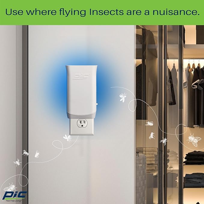 PIC Flying Insect Light Trap, Attracts and Traps House Flies, Fruit Flies, and Gnats (1 Device & 2 Cartridges)