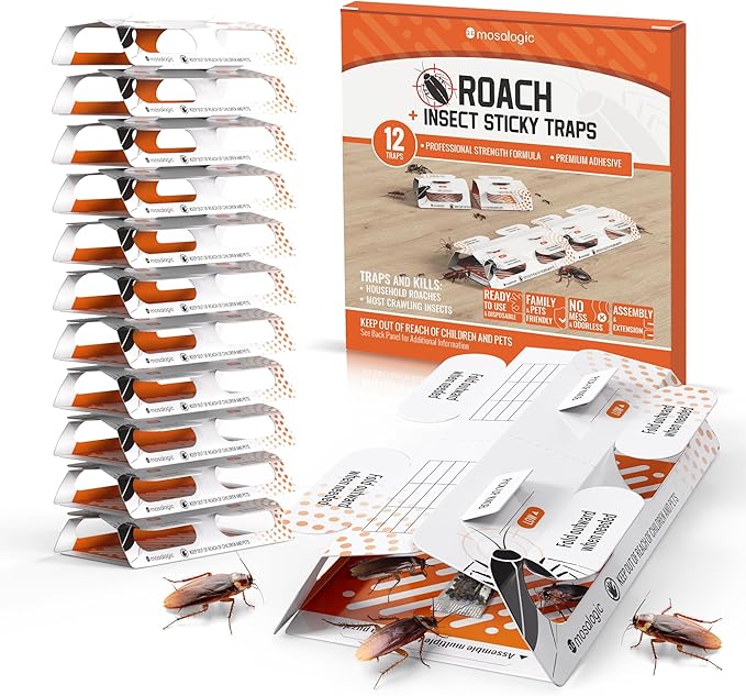 Roach Traps Indoor (12 Pack) Cockroach Killer TwinSplit Cockroaches Trap for Roaches, Spider, Cricket Pest Control for Home & Travel Sticky Pest Trapper