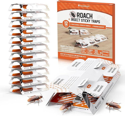 Roach Traps Indoor (12 Pack) Cockroach Killer TwinSplit Cockroaches Trap for Roaches, Spider, Cricket Pest Control for Home & Travel Sticky Pest Trapper