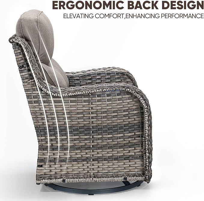 Swivel Patio Chairs Set of 2 with 6" Thick Cushion - Wicker Outdoor Swivel Rocker Patio Chairs, High Back Comfortable Outdoor Glider Chairs 360° Rotation Glider Gray Wicker - Gray Cushion