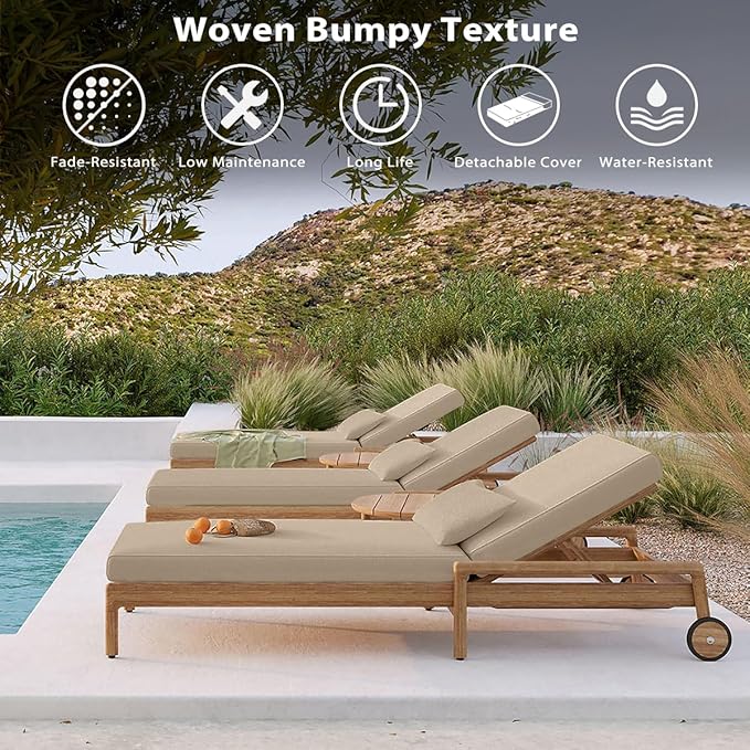 Sundale Outdoor Olefin Chaise Lounge Cushion, Water-Resistant Patio Lounge Chair Cushion, Thick Lounger Pad with 4 Straps Khaki, 80 x 26 x 4 Inches