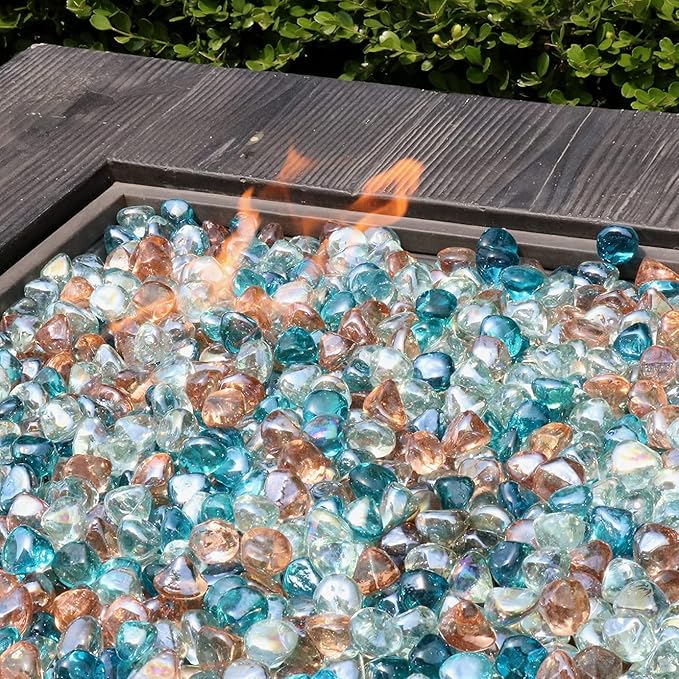 Fire Glass Diamond 1 Inch Fire Pit Glass Rocks for Propane or Gas Fire Pit (Gift Package) (10 Pounds, White/Pink Champagne/Margarita Azura Blue Blend)