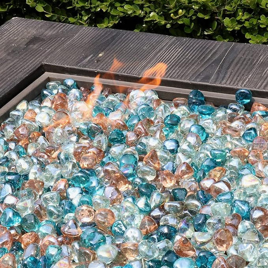 Fire Glass Diamond 1 Inch Fire Pit Glass Rocks for Propane or Gas Fire Pit (Gift Package) (10 Pounds, White/Pink Champagne/Margarita Azura Blue Blend)