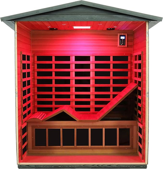 LTCCDSS Full Spectrum Outdoor Infrared Sauna 3-Person, Carbonized Composite Wood Low EMF Saunas for Home - Near&Mid-IR Light, Bluetooth Speakers, Chromotherapy Therapy Lights (81.1 * 45 * 83.5 inch)